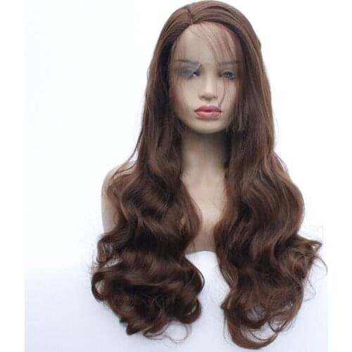 33# Natural Looking Chocolate Brown Color Body Wave Lace Front Wigs With Baby Hair for Women Synthetic Heat Resistant Fiber Hair
