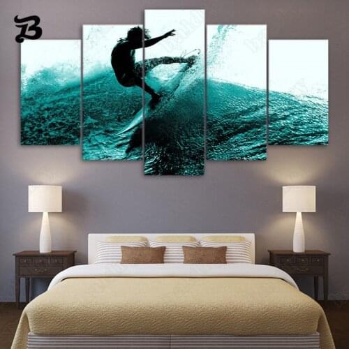 Sea Beach Wall Art Canvas Painting 5 Pieces Surfing Wall Art Pictures Canvas Posters Prints for Surfers Living Room Wall Decor