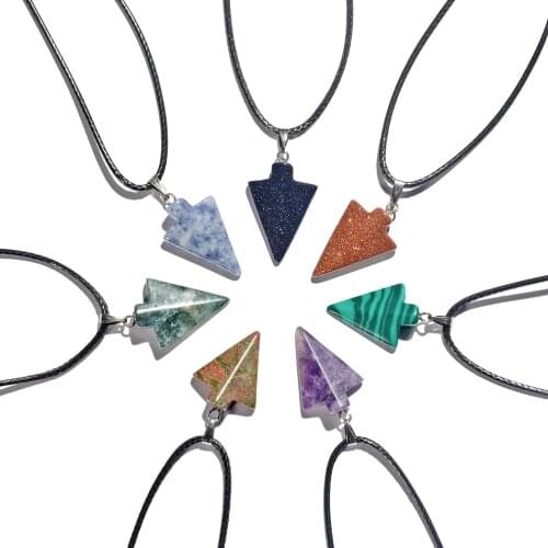 ASHMITA Natural Stone Arrow Head Pendant Necklace for Women Men Arrowhead Healing Point Lucky Charm Crystal Jewelry