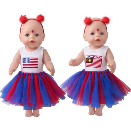 40-43 Cm Boy American Dolls Clothes Red Blue Flag Dress Newborn Skirt Baby Toys Accessories Fit 18 Inch Girls Doll Gift f946