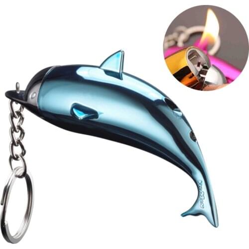 Keychain Lighter Creative Portable Dolphin Shaped Cute Gas Lighters for Women Cigarette Accessory Collection Refillable
