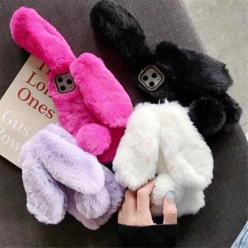 Plush Warm Case For iPhone 12 11 Pro Max XS Max XR X Cute Long Rabbit Ears Furry Fluffy Fur Cover For iPhone 6 6S 7 8 Plus Cover
