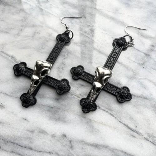 Black Crow Cross Earrings Fashion Creative Goth Witch Jewelry Women Gift 2021 New Delicate And Beautiful Punk Charm Halloween
