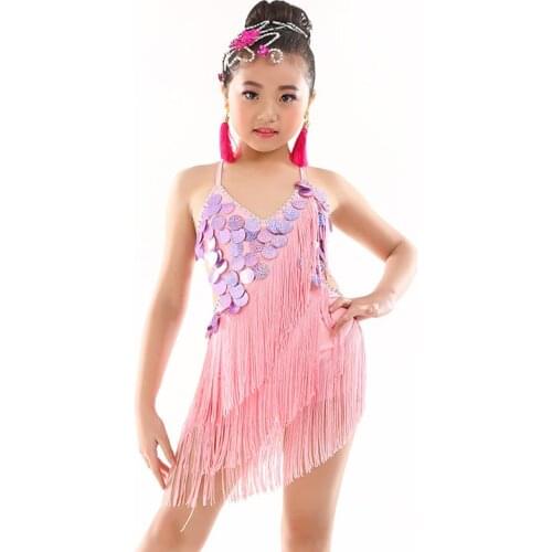 8-14 Years Children Dance Dress One Piece Kids Latin Dance Girls Fringe Dress Ballroom Latin Dress for Girls
