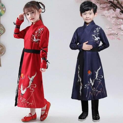 Hanfu Dress Kids Traditional Chinese Costume Folk Ancient Crane Baby Girl Boy Tang Suit Dance Costume Party New Year Clothes
