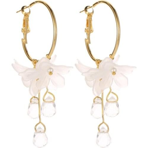 Sleeper Elegant Temperament Delicate Sweet White Flower Bling Clear Crystal Alloy Dangle Earrings Drop Earrings For Women