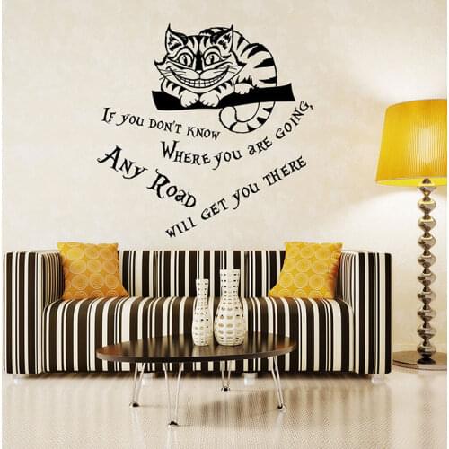If You Don't Know Where You Are Going Alice In Wonderland Wall Sticker Vinyl Home Decor Kids Room Nursery Cat Decals Mural 4792