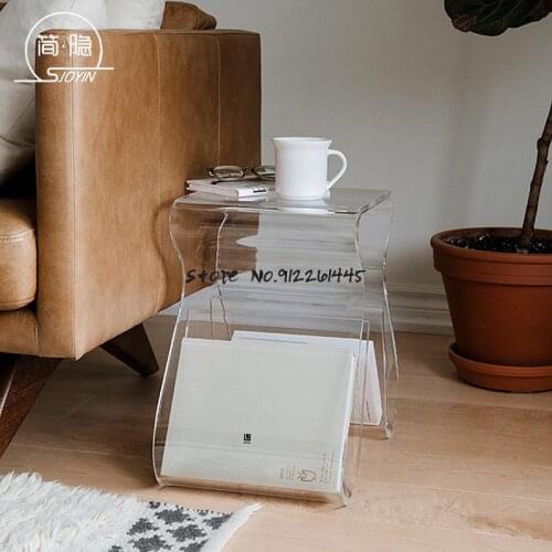 Ins Wind North Eurasia Acrylic Transparent Glass Side Table Sofa Side Cabinet Small Square Coffee Table Corner Table Mini Booksh