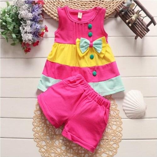Baby summer girls set fashion bow suits cotton vest + shorts 2pcs outfits girls kids clothes for infant newborn cute set