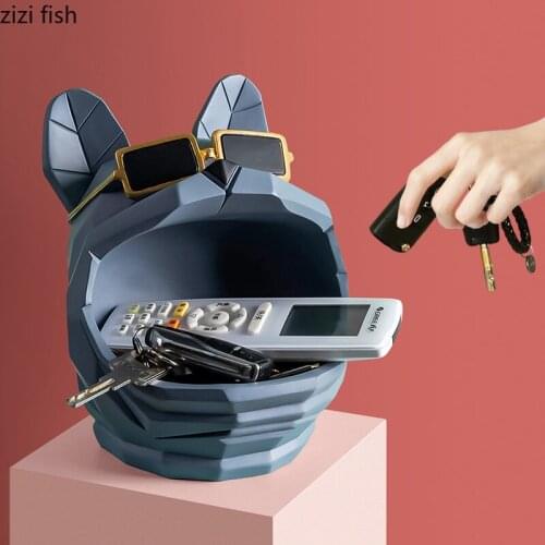 Creative Geometric Sunglasses Dog Storage Box Resin Cartoon Animal Head Sculpture Candy Biscuit Storage Box Gift Home Decoration