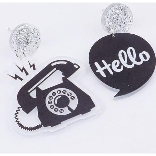 Creative Funny Hello Telephone Acrylic Drop Earrings For Women Girls Cute Black Long Dangle Earrings Fashion Jewelry Party Gifts