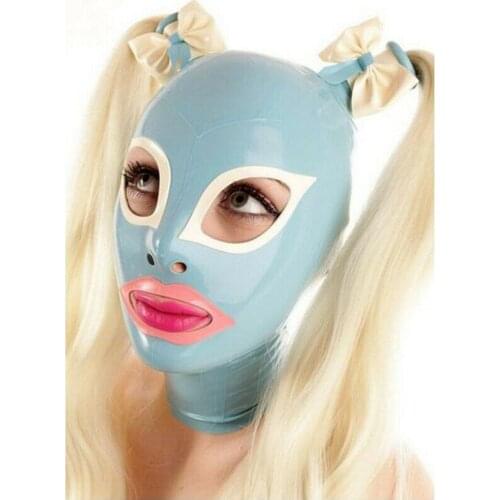 Latex Hood with Golden Wigs Rubber Mask with Blond Pigtail Club Wear Costume adult toy erotic
