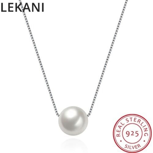 LEKANI 925 Silver Fine Jewelry Colorful Pearl Beads Crystals From Swarovski Pendant Necklace Simple Chain Collares For Women