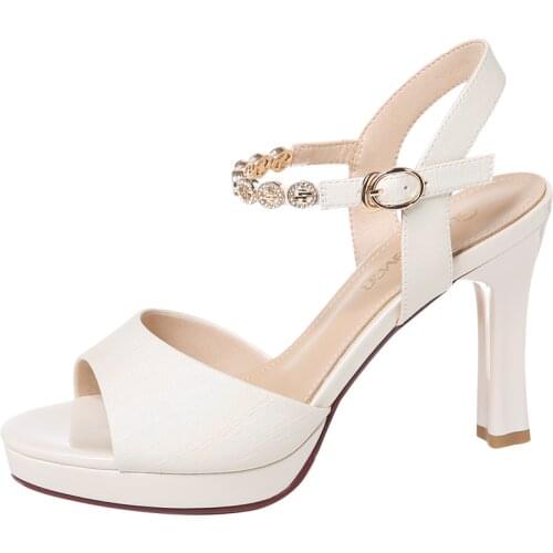 Summer Open-Toe Thick-Heeled High-Heeled Sandals One-Line Buckle Solid Color WomenS Shoes