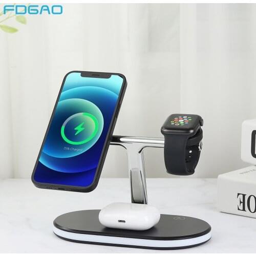 4 in 1 Magnetic Wireless Charger 15W Fast Charging Station Stand Night Light for iPhone 12 Pro Max Mini Apple Watch Airpods Pro