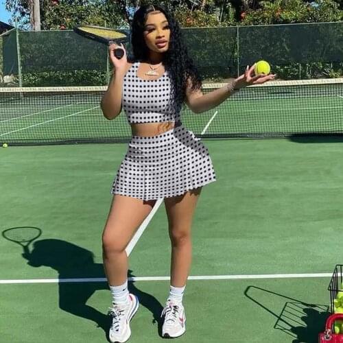 Fashion Womens Sport Tracksuit Summer Tie Dye Gradient Color Print Slim Fit Tank Top and Pleated Mini Skirts Co-ord Outfits