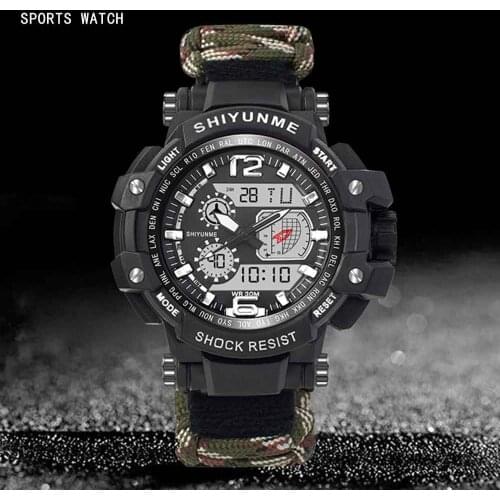 SHIYUNME Outdoor Survival Men Watch Multifunctional Waterproof Military Tactical Paracord Watch Compass Thermometer Mens watch
