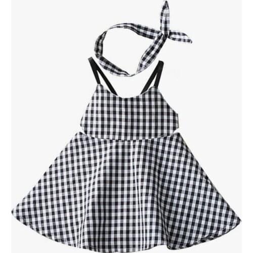 2019 children girls new summer slip dress Kids fashion plaid cotton princess dress with headband 2-7 years