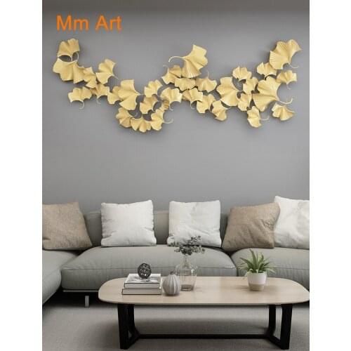 Customized New Chinese Style Living Room TV Sofa Background Wall Decoration Pendant Light Luxury Ginkgo Leaf Iron Wall Hanging