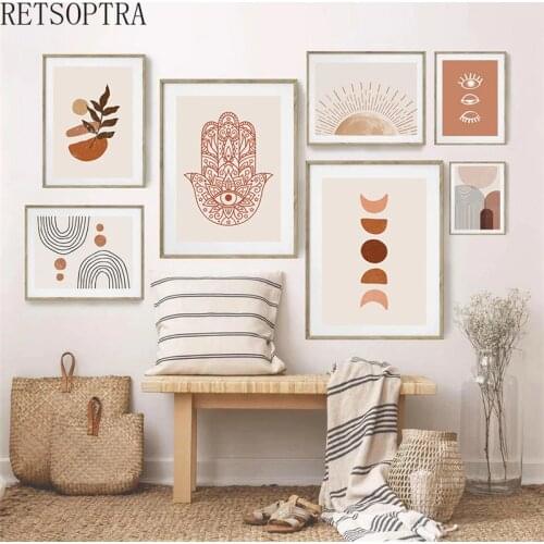 Modern Bohemia Style Sun Eye Lotus Pattern Abstract Print Poster Art Picture for Bedroom Decor Wall Canvas Painting Frameless