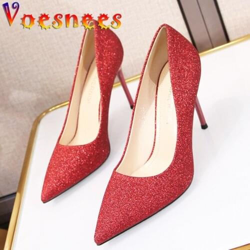 Boutique Lady Heels Pumps 2021 New 10CM Pointed Toe Office Women Shoes New Gold Powder Vamp Tidal Current Wedding Shoes Prom