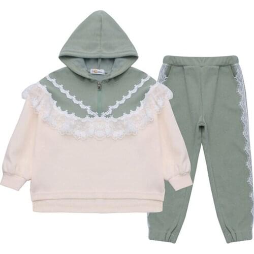 Spring Autumn Girls Set Kids Clothes 2021 New Princess style Lace Pullover+Long Pant Suits 4-12y for Children GirlsTracksuit