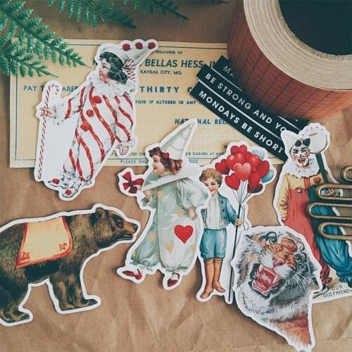 Vintage letter stickers clown circus DIY scrapbooking album journal card making happy planner crafts decorative stickers package