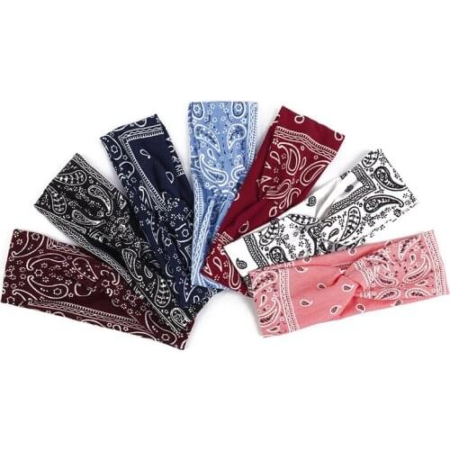 Vintage Cashew Pattern Headband Women Girls Hair Tie Cross Turban Ladies Yoga Sports Elastic Headwear Makeup Hair Accessories