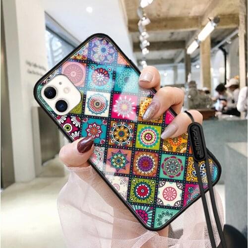 360 Protect Retro pattern Painted Tempered Glass Case Cover For iPhone 11 Pro Max XR XS MAX shockproof phone cases shell cover