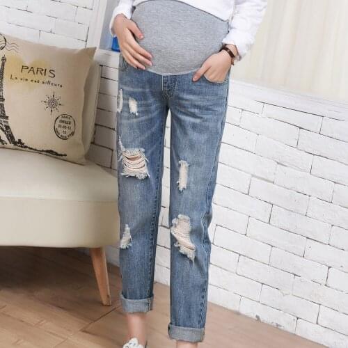 Woman Ripped Jeans Maternity Pants Trousers Nursing Prop Belly Legging pregnancy grossesse pantalon denim pregnant woman plus