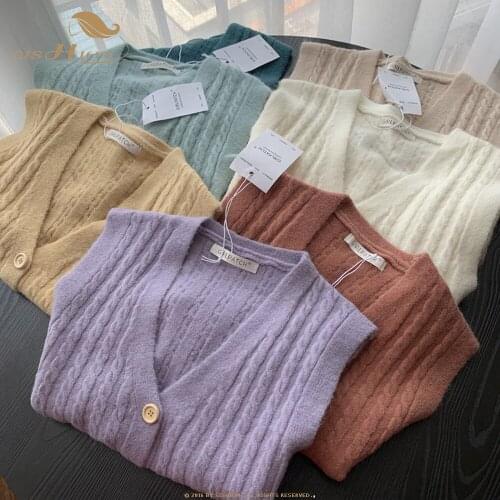 SISHION Single Breasted Women Ladies Sweater Vest VD1555 Knitted Black White V Neck Warm Autumn Vest Tops