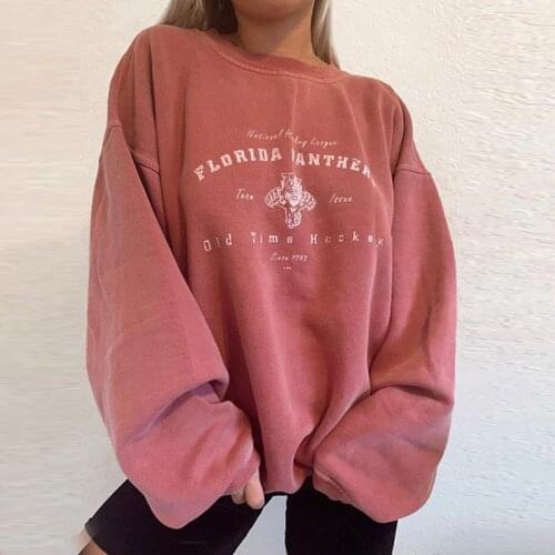 Women Letter Print Sweatshirt Autumn Winter Casual Crewneck Pullovers Fashion Oversized Girls Streetwear Korean Style Pink Tops