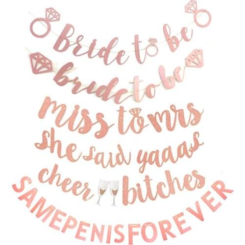 Wedding Party Home Decoration 1 Set Design Diy Rose Gold Paper Garland She Said Yaaas Miss To Mrs Banner Hanging Decorations,B