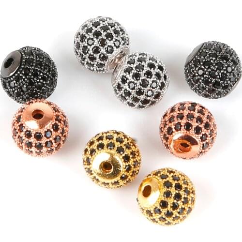 10mm Round Ball CZ Beads DIY Metal Bead Brass Micro Pave Cubic Zirconia Spacer Bead Charms for Bracelet Making