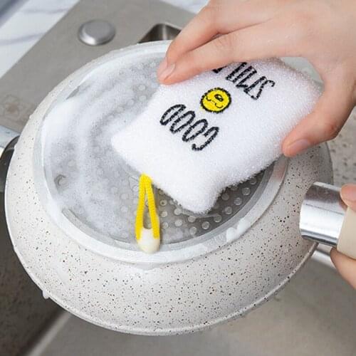 4 pieces cartoon smiling face dishwashing sponge kitchen double sided cleaning cloth household wash pot wash dishes clean tool