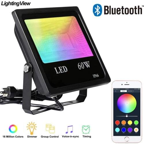 RGB LED Floodlight 60W Bluetooth APP Group Control Outdoor Smart Flood Light IP66 Waterproof Garden Spotlight Stage Lighting