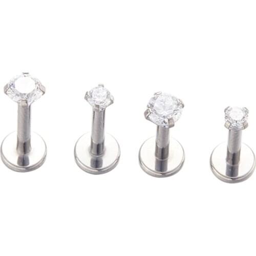 ASTM F136 Internally Threaded Bezel Set Zircon Labret Stud Titanium Body Jewelry