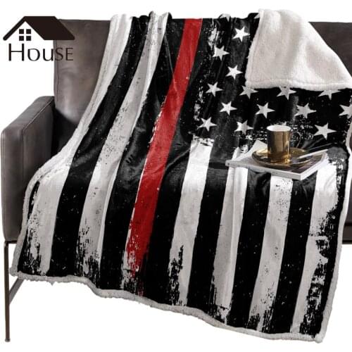 BIGHOUSES Throw Blanket American Flag In Red And Black Fleece Blankets Winter Blanket Personalized Bedclothes