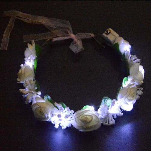 White LED Flower Girl Wreath Blinking Headband Light Hair Garland Glow Gift Valentines Day Easter Wedding Birthday Party