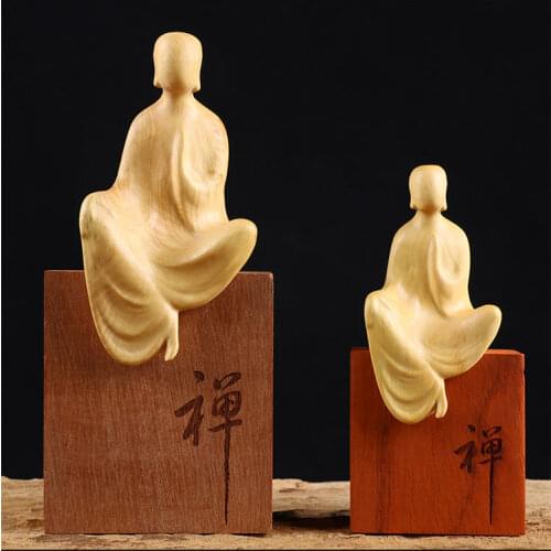 Boxwood 9cm 11cm Animitta Buddha Sculpture Wood Zen Buddha Statue Monk Home Decor
