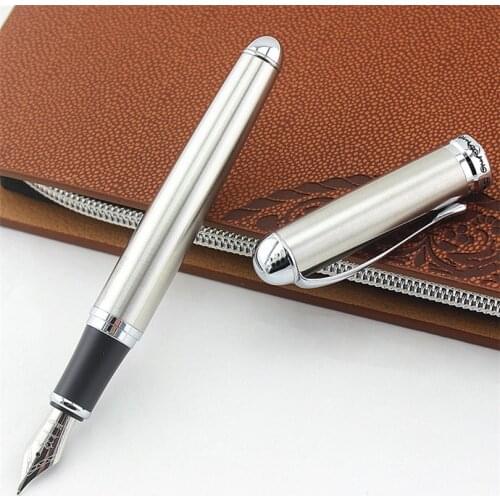 Jinhao Ink pen X750 Silver Stainless Steel office supplies Gifts Writing Business 18KGP Fine Nib metal Fountain Pen
