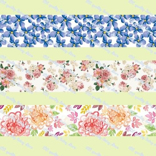 Flowers pattern printed grosgrain ribbon 50 yards gift wrapping diy bows christmas wedding derections ribbons