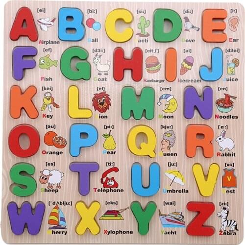 Wood English Letters Children Kids Educational Alphabet Cognition Pronunciation Spell Learning Toys Children Jigsaw Puzzle Toys