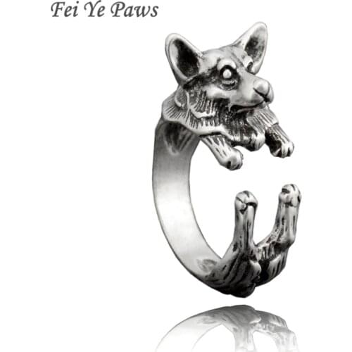 Fei Ye Paws Vintage Antique Welsh Corgi Dog Wap Couple Ring Aneis Brass Knuckle Unique Animal Men Rings For Women Party Gift