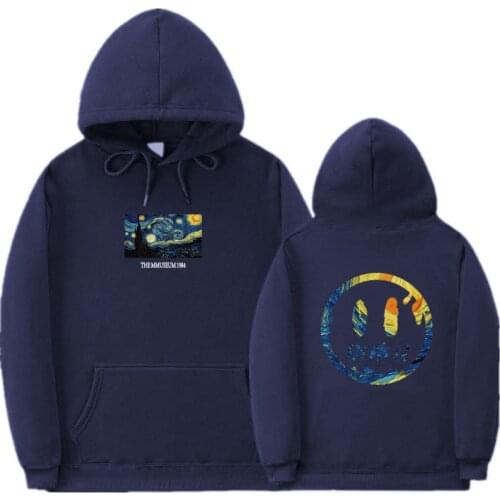 Hip Hop Street Clothing Van Gogh Starry Night Printed Fleece Hoodie Sweatshirt Mens Hip Hop Pullover Hoodie Mens Harajuku Pull