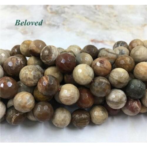 Faceted Round Wooden Vein Fossils Stone Beads, Wood Jaspers Loose Beads For Jewelry DIY, BG180103