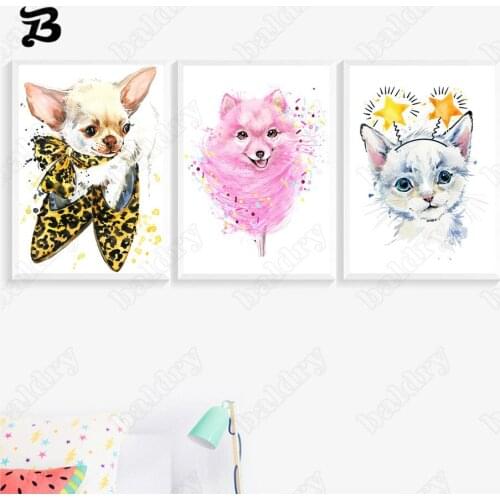 Canvas Painting Animals Cute Color Fox Dog Cat Cartoon Posters and Prints Wall Art Pictures for Kids Room Home Wall Decoration