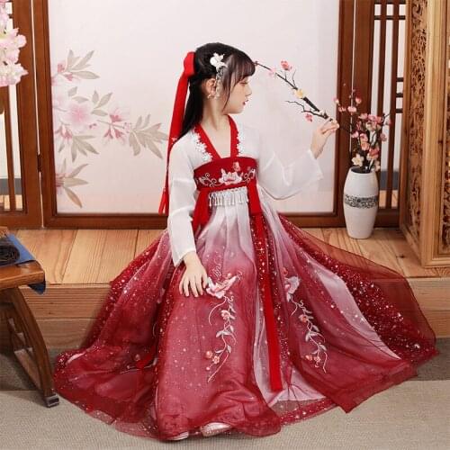 Chinese Traditional Hanfu Costume Gilr Ancient Han Dynasty Dress Oriental Princess Dress Kids Elegance Tang Dynasty Dance Wear