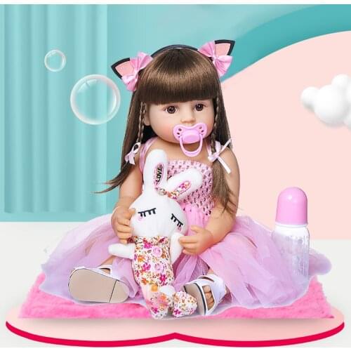 Princess Newborn Babies Doll with Straight Hair Realistic Soft Dolls Lifelike Toy for Kids Reborn Toddler Child Play House Game