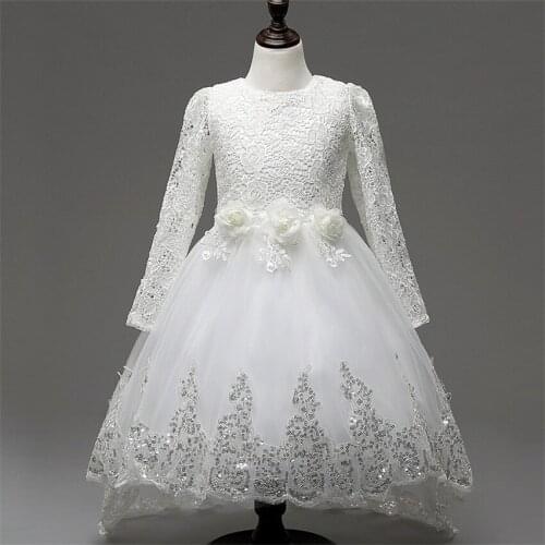 2017 Summer Children Girls Dresses Long Sleeve Baby Girls Ball Gown Dress Kids Party Wedding Dress for Flower Girl Dresses 3-11Y